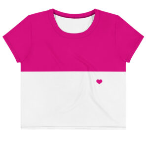 Pink and white crop top with a small heart detail on the front.