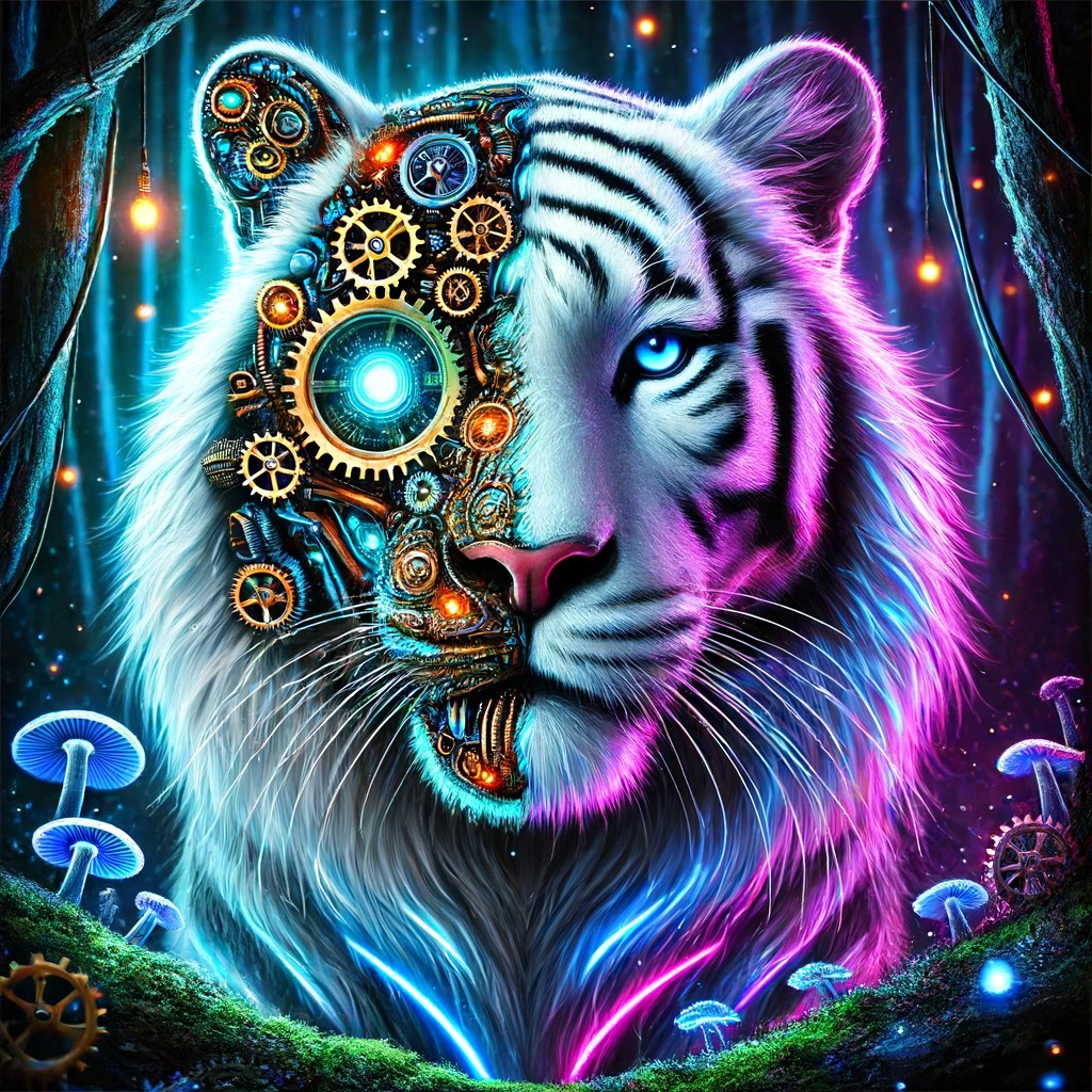 Black Light Luminescent Steampunk Tiger