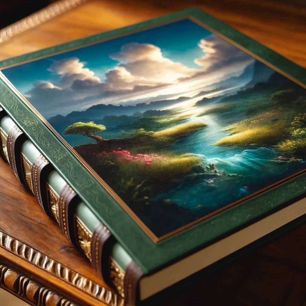 Vintage Leather Bound Book Tranquil Horizons: Watercolor Landscapes