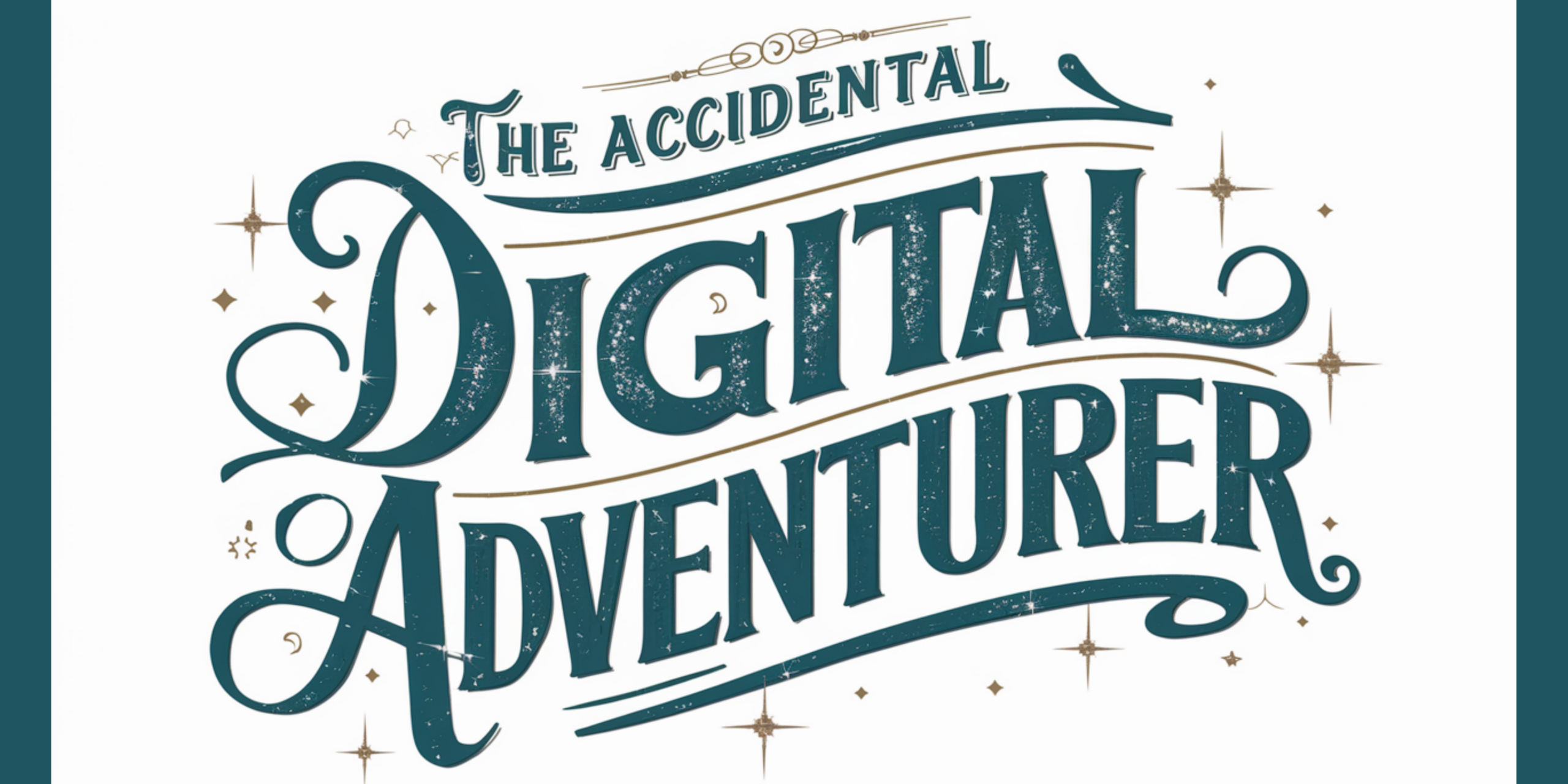 The Accidental Digital Adventurer blog header, detailing a journey through art, AI, and a midlife career shift into digital marketing, with a vibrant and humorous narrative.