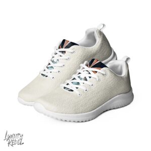 White athletic shoes with a subtle geometric bloom design, perfect for comfort and style during workouts or casual outings