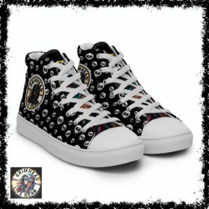 The Skull Parade Kicks from the Luxury Rebel collection—step into bold style with these high-top sneakers, featuring a striking skull pattern and the Grimhead Life Gear logo.