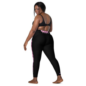 Image of black leggings called "Spoiled Ice Cream Drip Leggings," featuring a design of pink melting ice cream scoops running down the side of the leg. The leggings are form-fitting and designed for both style and comfort, making them suitable for various activities from workouts to casual wear.