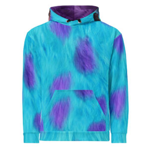 Furry blue and purple polka-dotted hoodie inspired by a famous animated monster.