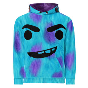 This teal hoodie with purple spots features a playful monster face on the front. Ideal for cosplay, Halloween, or casual wear, the cozy fabric is perfect for all-day comfort