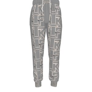 A pair of joggers featuring a grey base with bold 'Rebel' typography in white. The joggers include an elastic waistband, ankle cuffs, and a relaxed fit for a comfortable and stylish streetwear look