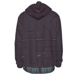 A pullover hoodie featuring a bold abstract design in burgundy and teal. The hoodie includes an adjustable drawstring hood, long sleeves, and a roomy front pocket, blending comfort with modern streetwear style.