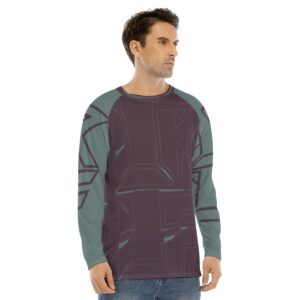 A long-sleeve tee featuring a bold abstract design in burgundy and teal. The shirt has a relaxed fit and soft fabric, offering a stylish and comfortable option for casual or streetwear looks