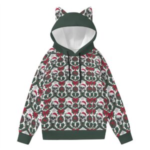 Get into the spirit of the season (with a twist) in the Skulls & Santa Cat Ear Hoodie. Featuring festive skulls, a comfy fit, and cat-ear details, this hoodie is the perfect blend of quirky and cozy for the holidays.