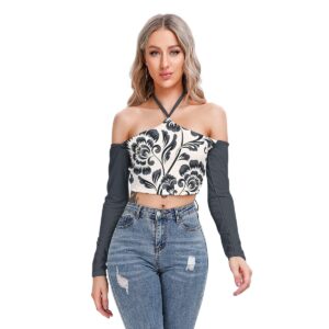 Elevate your wardrobe with the Lux Lotus Off-Shoulder Crop Top. Designed with a stunning floral print and trendy halter neckline, this top is perfect for anyone who loves combining elegance with modern style.