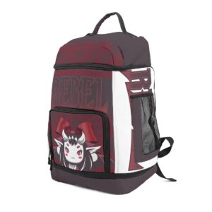 A bold burgundy and black backpack featuring a demon girl design from the Sweetly Sinister collection. Combines edgy style with practical functionality.