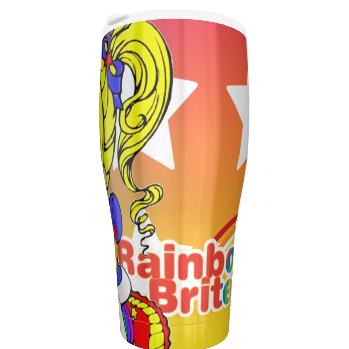 Rainbow Buddy 30oz Cone Tumbler with colorful retro-inspired character design for hot and cold beverages.