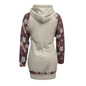 A hoodie dress from the Blooming Ember collection featuring a beige base with floral-patterned accents. Comfortable, versatile, and stylish for all seasons.