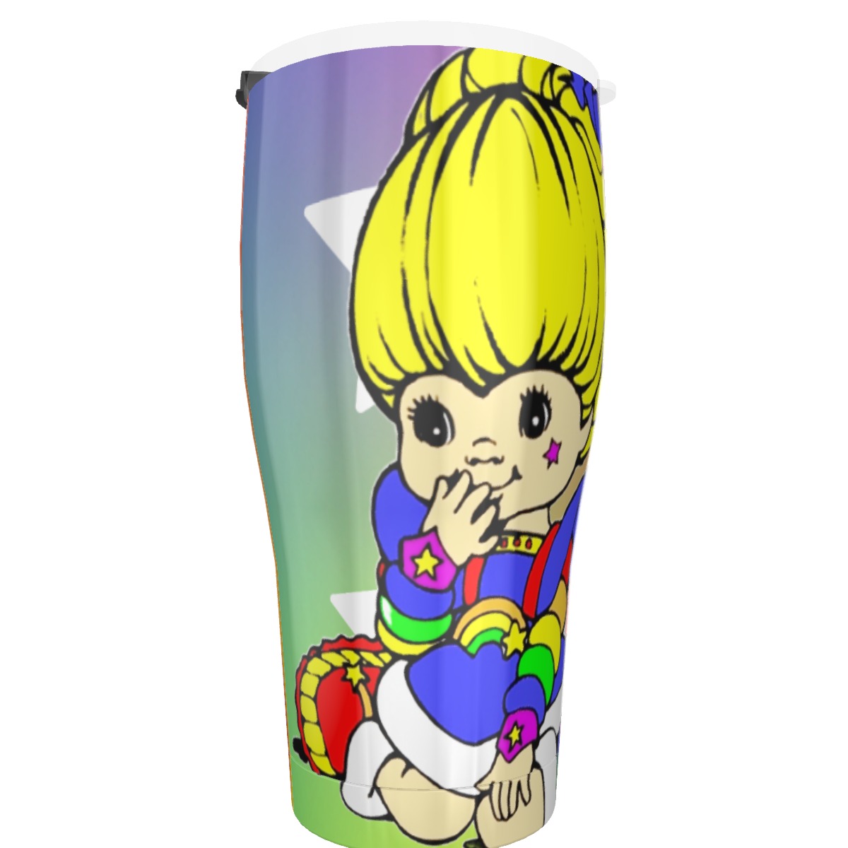 Rainbow Buddy 30oz Cone Tumbler with colorful retro-inspired character design for hot and cold beverages.