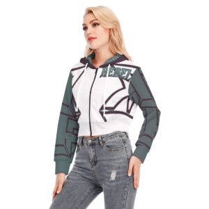 A cropped hoodie with a geometric block design in green, white, and black. The hoodie features a flattering cropped fit, long sleeves, and soft, breathable fabric. Part of the Rebel Move collection, it’s perfect for layering or rocking a bold, modern look.