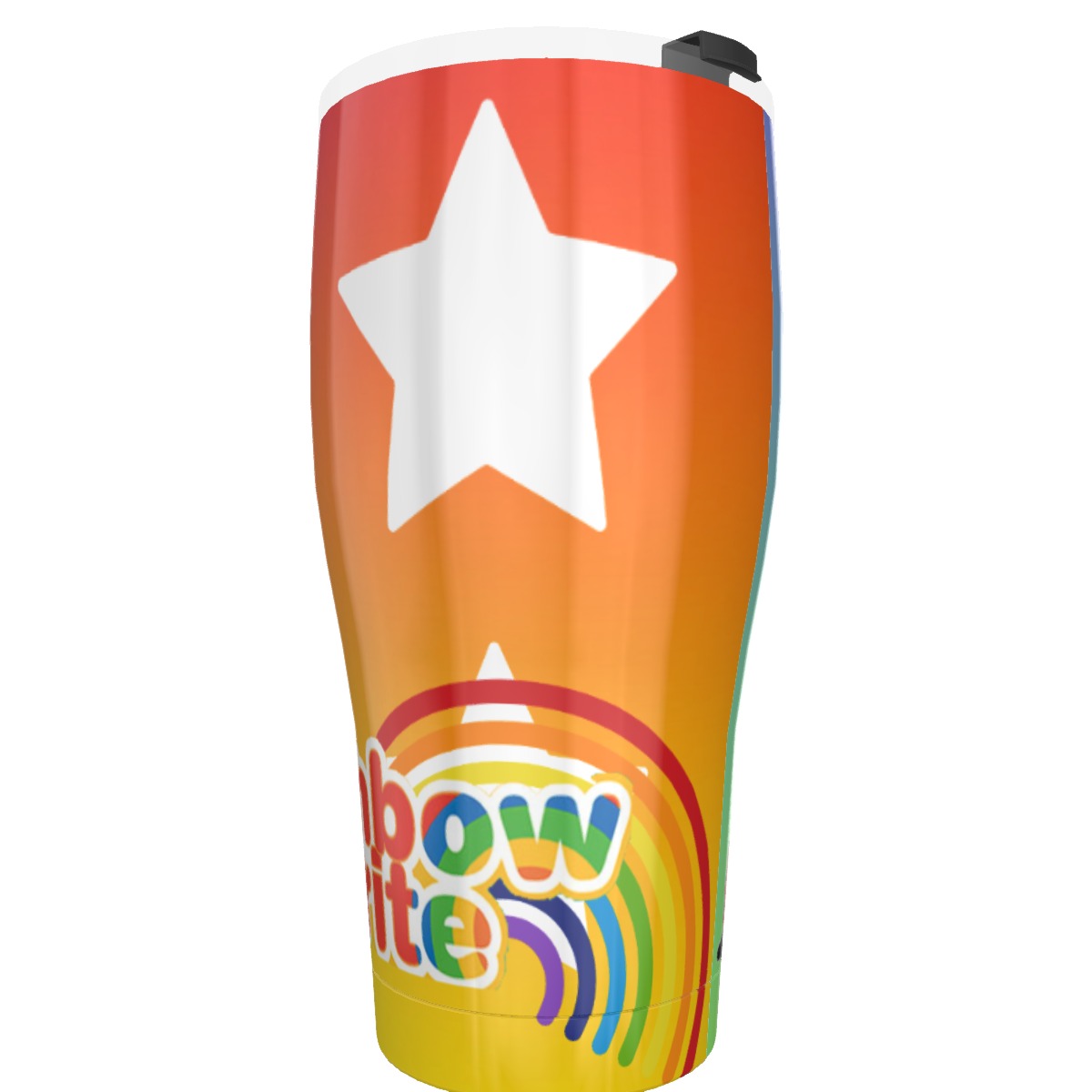 Rainbow Buddy 30oz Cone Tumbler with colorful retro-inspired character design for hot and cold beverages.