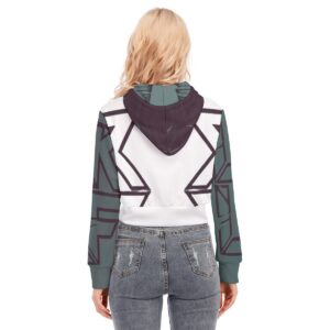 A cropped hoodie with a geometric block design in green, white, and black. The hoodie features a flattering cropped fit, long sleeves, and soft, breathable fabric. Part of the Rebel Move collection, it’s perfect for layering or rocking a bold, modern look.