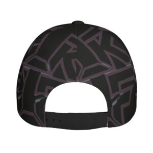 A baseball cap featuring a bold abstract design in deep burgundy and teal, with the word 'Rebel' displayed prominently on the front. The cap includes an adjustable strap for a comfortable fit, combining streetwear style with practicality.