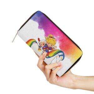 Rainbow Rider Mini Purse featuring a colorful unicorn and character design with a vibrant watercolor background.