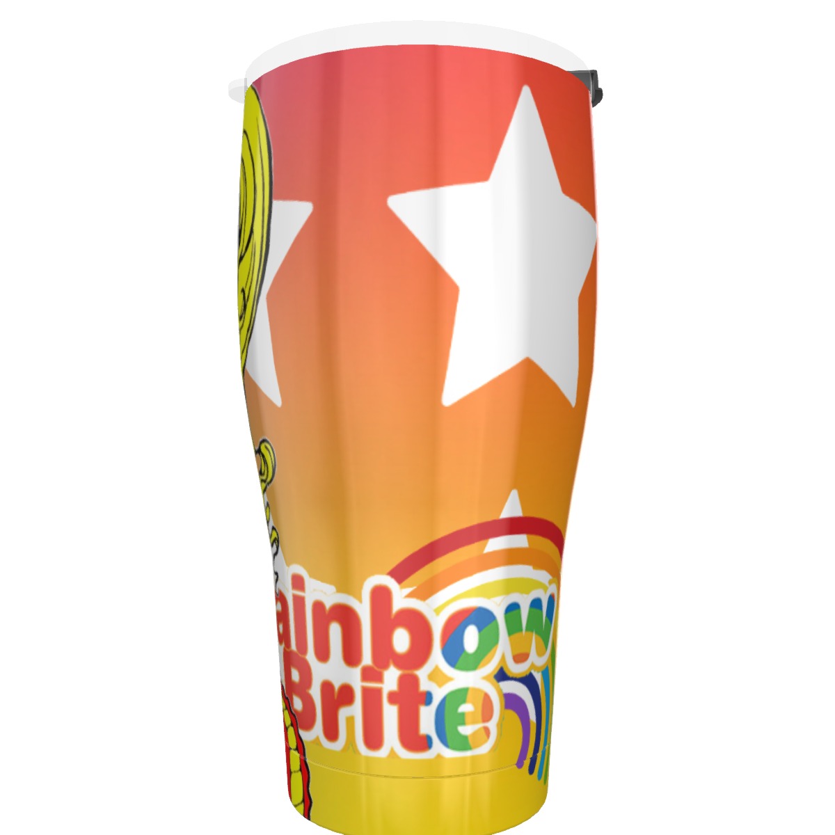 Rainbow Buddy 30oz Cone Tumbler with colorful retro-inspired character design for hot and cold beverages.