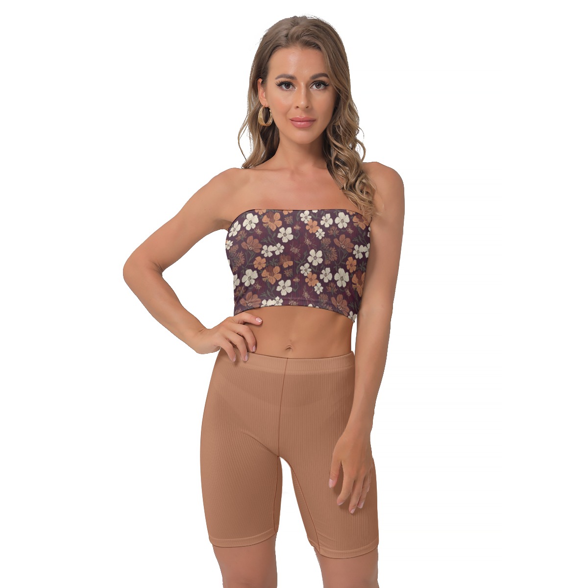 A lightweight floral bandeau top from the Blooming Ember Collection, perfect for chic, casual outfits.