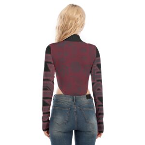 Sweetly Sinister women's turtleneck jumpsuit featuring a demon character design with bold black and red all-over print.