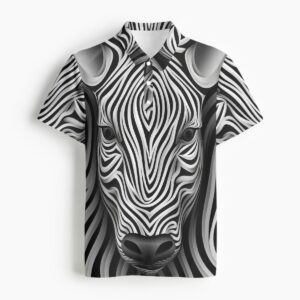 Step into the spotlight with the Zebra Mirage Polo Shirt, a bold and daring fashion piece that combines the elegance of black-and-white design with the untamed spirit of the wild. Perfect for those who crave individuality, this polo shirt is a must-have for your wardrobe.