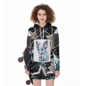 The Star Fox Women’s Long Hoodie Dress offers the perfect mix of comfort, style, and celestial charm. Featuring a cosmic fox print and starry accents, this long hoodie is a versatile must-have for fashion-forward individuals.