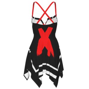 Introducing The Thong Dress: Don’t Apply, a head-turning asymmetrical design with bold red splashes and geometric white accents. This sultry dress, with its criss-cross straps, is made for rule-breakers and trendsetters.