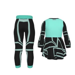 Brighten up your kiddo's wardrobe with the Minted Rebellion Kids' Outfit, featuring a playful flared top and comfortable leggings in a striking mint and black geometric pattern. Style meets functionality in this chic two-piece set!