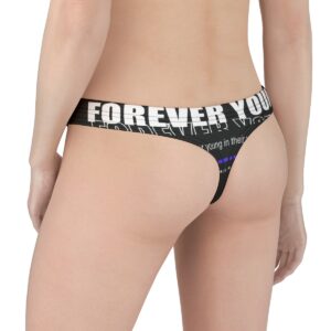 Stay playful and youthful with the Neon Teddy Forever Young Thong Underwear. Highlighting a lineup of neon teddy bears on the front and "Forever Young" text on the back, this thong blends comfort and personality seamlessly. Perfect for those who love bold, vibrant styles.