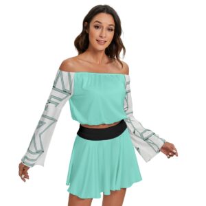 Effortlessly stylish and unapologetically bold, the Minted Rebellion Off-Shoulder Two-Piece Set is your go-to outfit for standing out in any crowd. Featuring a chic off-shoulder crop top with statement sleeves and a matching mint skirt, this set is a perfect balance of comfort and edge.