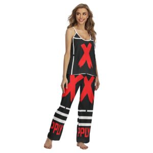 A bold black and white loungewear set with red "X" graphics, featuring a camisole top and wide-leg pants, part of the Don’t Apply collection.