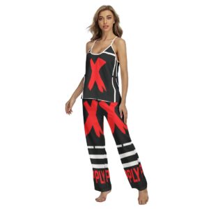 A bold black and white loungewear set with red "X" graphics, featuring a camisole top and wide-leg pants, part of the Don’t Apply collection.