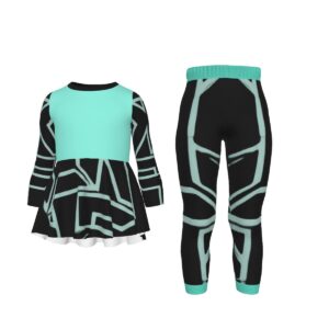 Brighten up your kiddo's wardrobe with the Minted Rebellion Kids' Outfit, featuring a playful flared top and comfortable leggings in a striking mint and black geometric pattern. Style meets functionality in this chic two-piece set!