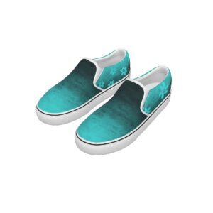 Overhead view of teal gradient slip-on shoes, part of the Vivid Blooms collection, featuring bold tones for a stylish, comfortable look.