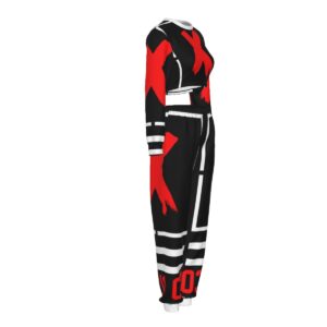 A bold two-piece set featuring a cropped long-sleeve top and joggers with red "X" graphics, part of the Don’t Apply collection, offering comfort and edgy style.