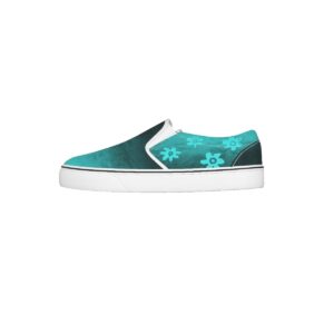 Overhead view of teal gradient slip-on shoes, part of the Vivid Blooms collection for women, offering bold tones and everyday comfort.