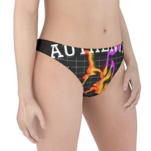 Make a bold statement with the Electric Authentic Thong Underwear. Its neon lightning design set against a modern grid background is both futuristic and edgy, while the seamless construction guarantees comfort. This piece is for the fearless trendsetters who radiate confidence.