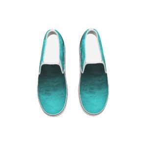 Overhead view of teal gradient slip-on shoes, part of the Vivid Blooms collection for women, offering bold tones and everyday comfort.