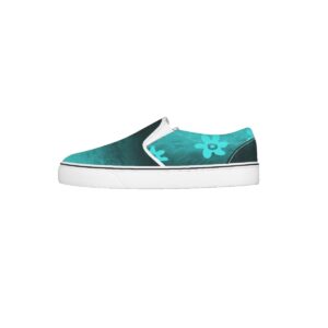 Overhead view of teal gradient slip-on shoes, part of the Vivid Blooms collection, featuring bold tones for a stylish, comfortable look.