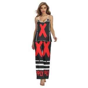 A bold black and white loungewear set with red "X" graphics, featuring a camisole top and wide-leg pants, part of the Don’t Apply collection.