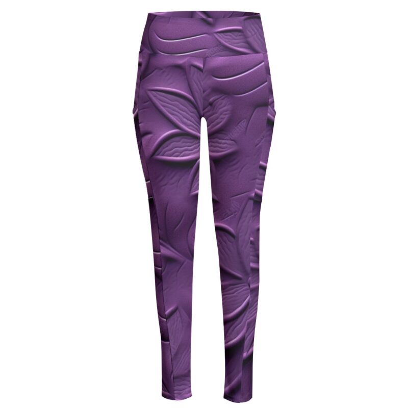 Step up your style game with the Embossed Floral Purple Leggings. With a unique textured floral design in a deep purple tone, these leggings combine elegance with functionality. The breathable and stretchy fabric provides comfort for any occasion.