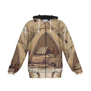 Bring the serenity of the forest to your everyday style with the Cozy Campfire Heavy Fleece Zip Hoodie. Designed with warm earthy colors and a detailed campsite illustration, this hoodie is the ideal companion for nature enthusiasts. Whether you're lounging by the fire or strolling through the city, its cozy fleece material keeps you snug while showcasing your love for the outdoors.