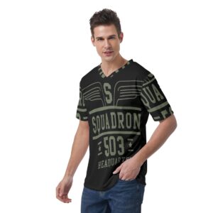 Step up your style game with the Squadron 503 V-Neck Tee, a must-have for fans of bold, military-inspired fashion. Its lightweight, comfortable fabric pairs perfectly with its commanding design, making it a standout choice for casual outings or active days.