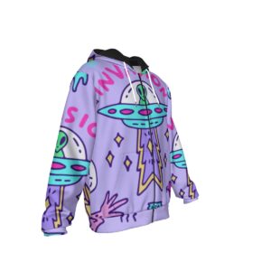 Blast off in style with the Alien Invasion Heavy Fleece Hoodie. With its colorful UFO graphics and whimsical space-inspired design, this hoodie is a must-have for anyone who loves standing out. Made from warm and durable fleece, it's perfect for chilly days or adding a splash of extraterrestrial charm to your wardrobe.