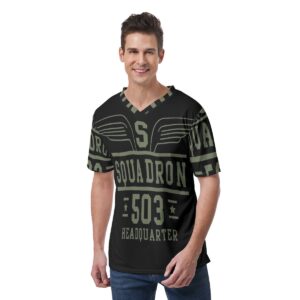 Step up your style game with the Squadron 503 V-Neck Tee, a must-have for fans of bold, military-inspired fashion. Its lightweight, comfortable fabric pairs perfectly with its commanding design, making it a standout choice for casual outings or active days.