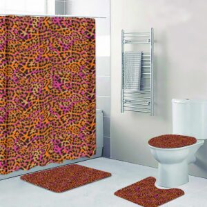 Bring the jungle vibe indoors with the Pussycat Leopard Print Bathroom Set. Featuring a coordinated shower curtain, toilet seat cover, and plush mats, this set offers the perfect mix of bold style and practical functionality.