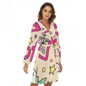 Make a bold statement with this Graphic Print Small Robe, designed with a lively pattern to add personality to your loungewear collection. Whether you're sipping coffee or preparing for the day, this lightweight robe with an adjustable waist ensures both comfort and style.