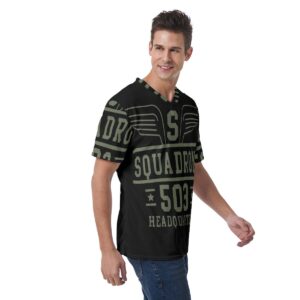 Step up your style game with the Squadron 503 V-Neck Tee, a must-have for fans of bold, military-inspired fashion. Its lightweight, comfortable fabric pairs perfectly with its commanding design, making it a standout choice for casual outings or active days.